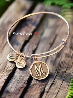 ALEX & ANI 2014 'INITIAL 'M' CHARM BANGLE BRACELET' IN FARAELIAN GOLD FINISH
